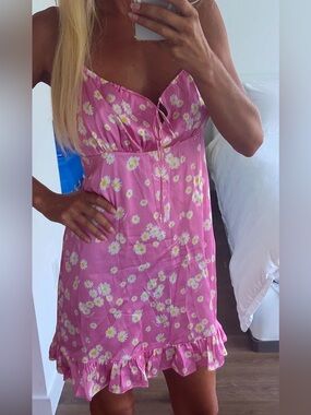 Pink Floral Mini Dress with Ruffle Hem